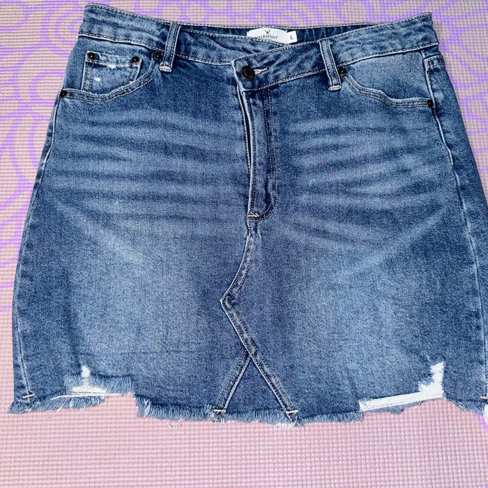 Windsor Blue Asymmetrical Pencil Mini Skirt